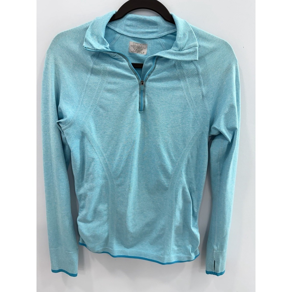 Athleta Fastest Track 1/4 Zip Pullover Blue Space Dye Ruched Medium - Picture 3 of 9
